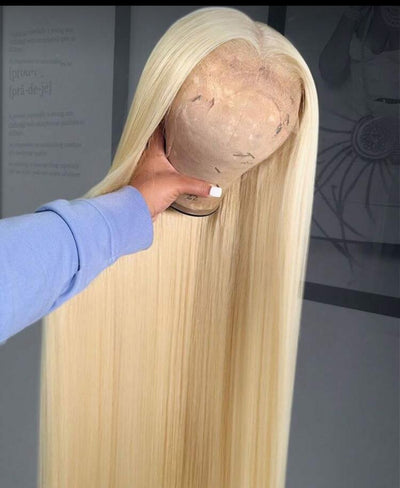 24 inch straight ginder orange human hair wig lace front 13*6